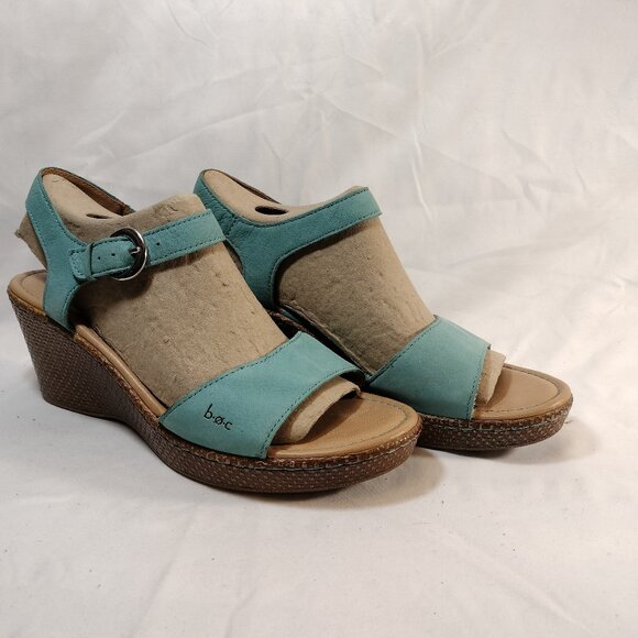 BOC Turquoise Leather Wedge Sandals - Picture 2 of 7